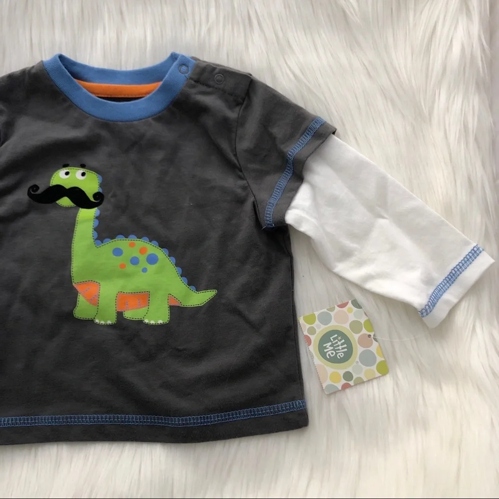 LITTLE ME Dinosaur Mustache Toddler Long Sleeve Shirt | Size 18 Months | NWT